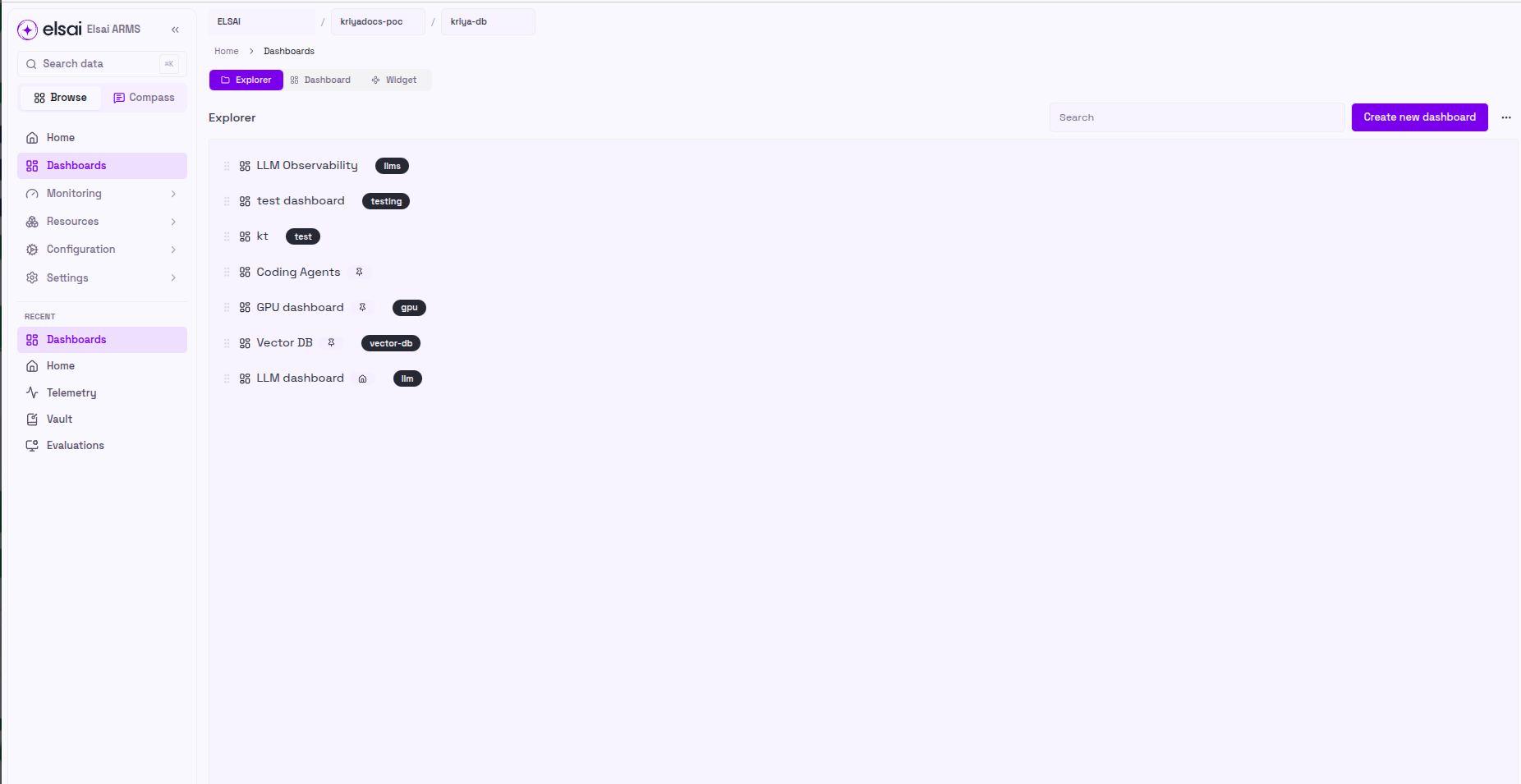Dashboard context menu with the Export Layout option