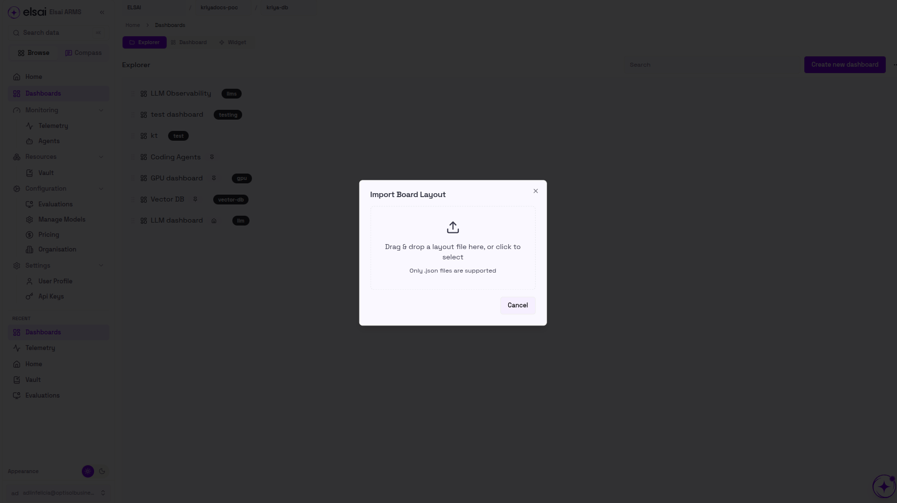 Import Board Layout dialog with a file upload interface